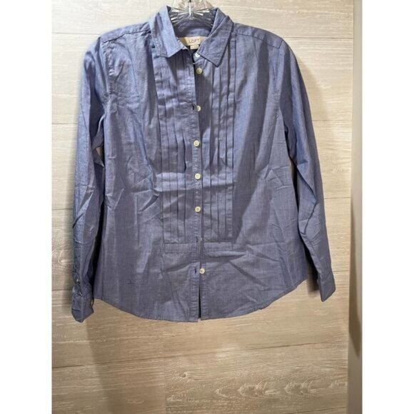 Ann Taylor Loft Womens‎ Chambray Button Down Shirt Pleated Front Blue Size XSP - Picture 2 of 6